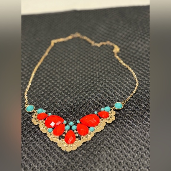 Bold Heidi Daus-Inspired Statement Necklace - Coral & Turquoise Tones - Picture 4 of 9